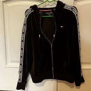 Tommy Hilfiger Black Velvet Hoodie with deep pockets